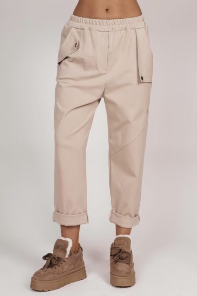 Spodnie kieszenie klapki guziki – Beż, UNI