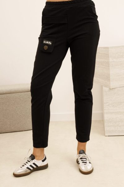 Spodnie kieszonka patka guzik – Czarny, 3