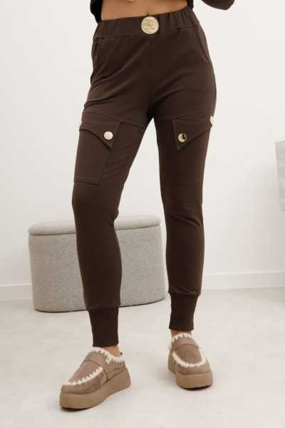 Spodnie kieszonki 2 guziki – Czekolada, 3
