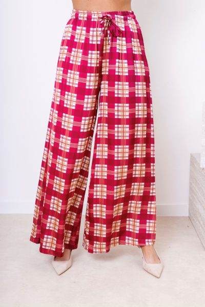 Spodnie krata – Wino, UNI