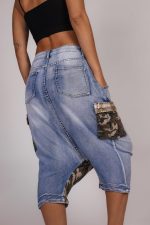 Spodnie kuloty wstawki moro cekiny