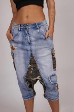 Spodnie kuloty wstawki moro cekiny