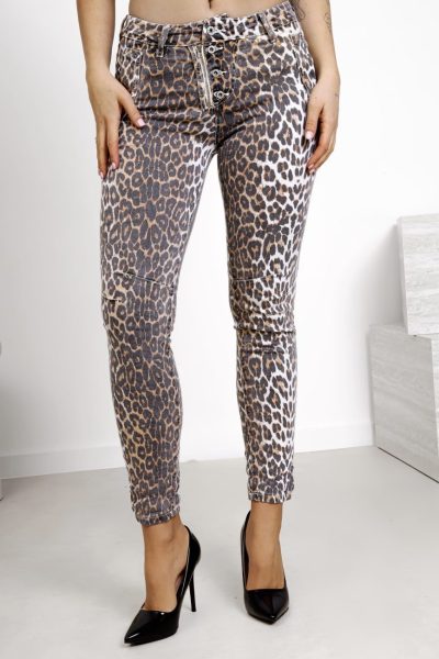 Spodnie panterka zamek guziki – Beż, XS
