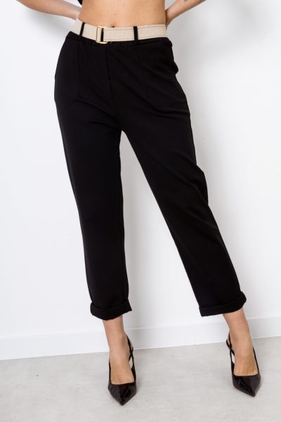 Spodnie punto parciany pasek – L, Czarny