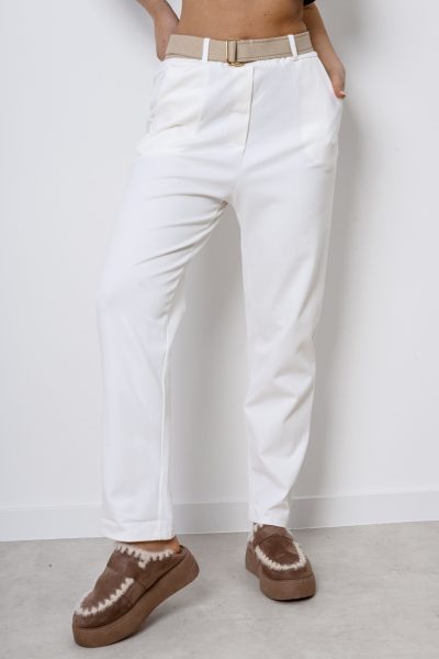 Spodnie punto parciany pasek – L, Ecru