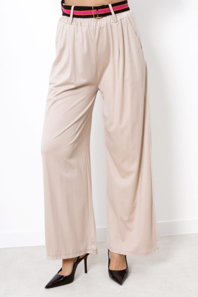 Spodnie szeroka nogawka różowy pasek – UNI, Beż