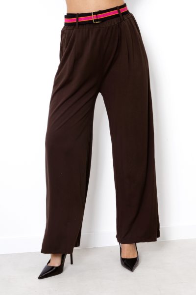 Spodnie szeroka nogawka różowy pasek – UNI, Czekolada