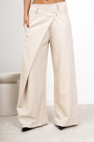 Spodnie szerokie zakładka – Beż, S/M