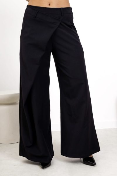 Spodnie szerokie zakładka – Czarny, L/XL