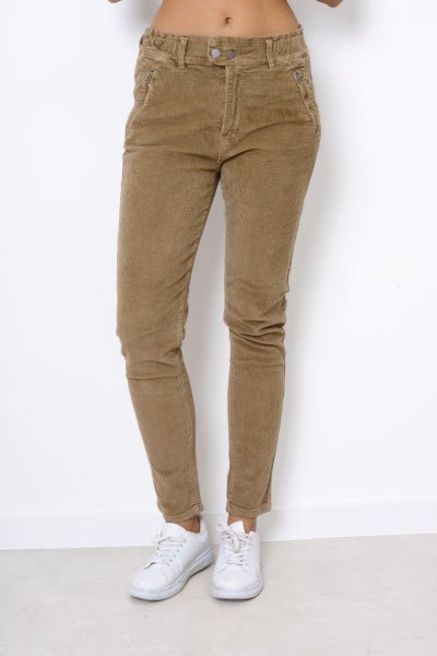 Spodnie sztruks kieszeń zamek – Beż, L