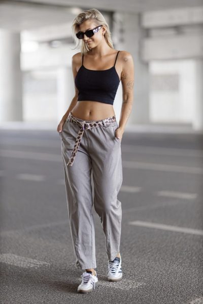 Spodnie tencel panterkowy pasek – UNI, Fango