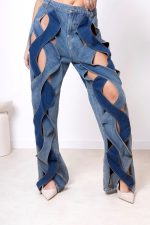 Spodnie wycięte fale – Niebieski, M