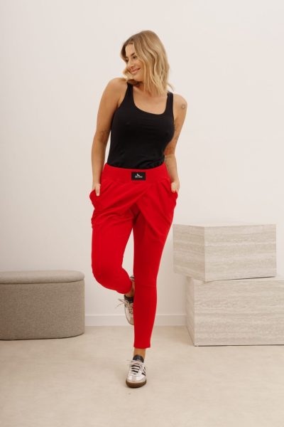 Spodnie zakładka  LA MU – Czerwony, 3