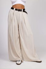 Spodnie zaszewki luźna nogawka pasek