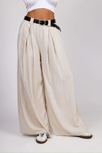 Spodnie zaszewki luźna nogawka pasek