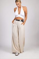 Spodnie zaszewki luźna nogawka pasek