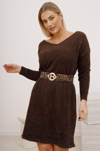 Sukienka alpaka panterkowy pasek – Czekolada, UNI