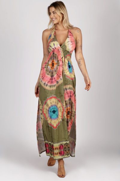 Sukienka  cieniowane koła – UNI, Oliwka