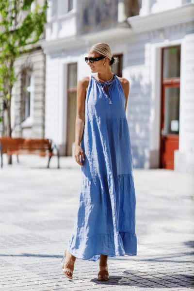 Sukienka długa wiązany dekolt – Niebieski, UNI