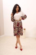 Sukienka dół panterka kwiaty z paskiem