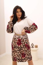 Sukienka dół panterka kwiaty z paskiem