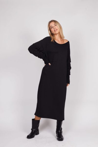 Sukienka dresowa kieszonka – Czarny, UNI