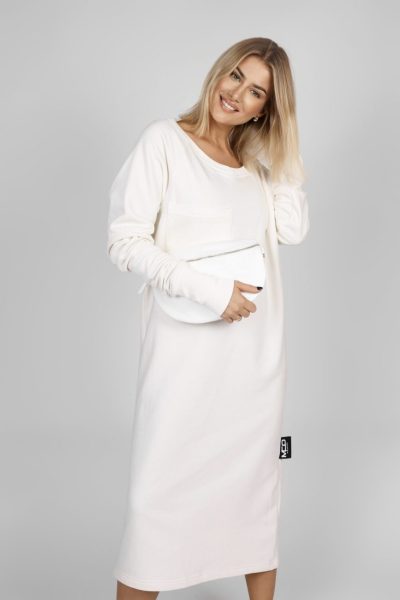 Sukienka dresowa kieszonka – Ecru, UNI