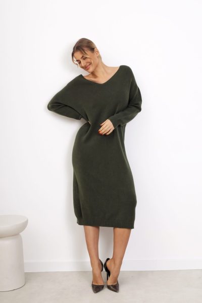 Sukienka dzianina długa – Oliwka, UNI