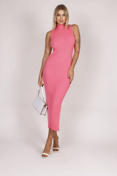 Sukienka dzianina prążek stójka – Koral, UNI