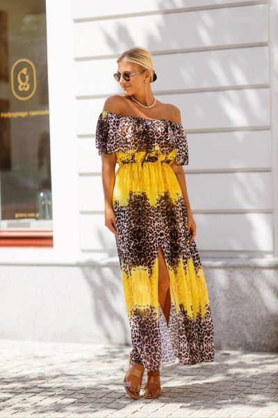 Sukienka hiszpanka wstawki panterka – Żółty, UNI