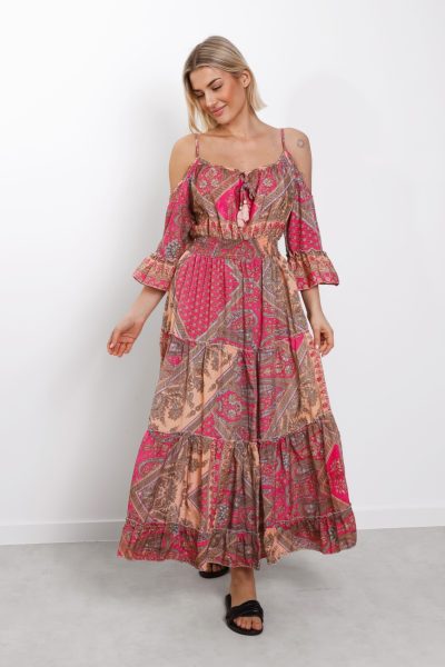 Sukienka jedwab złota nitka – UNI, Różowy
