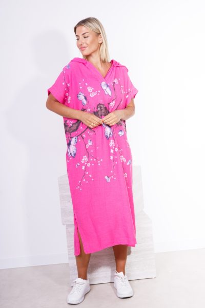 Sukienka kaptur drzewo motyle – Fuksja, UNI