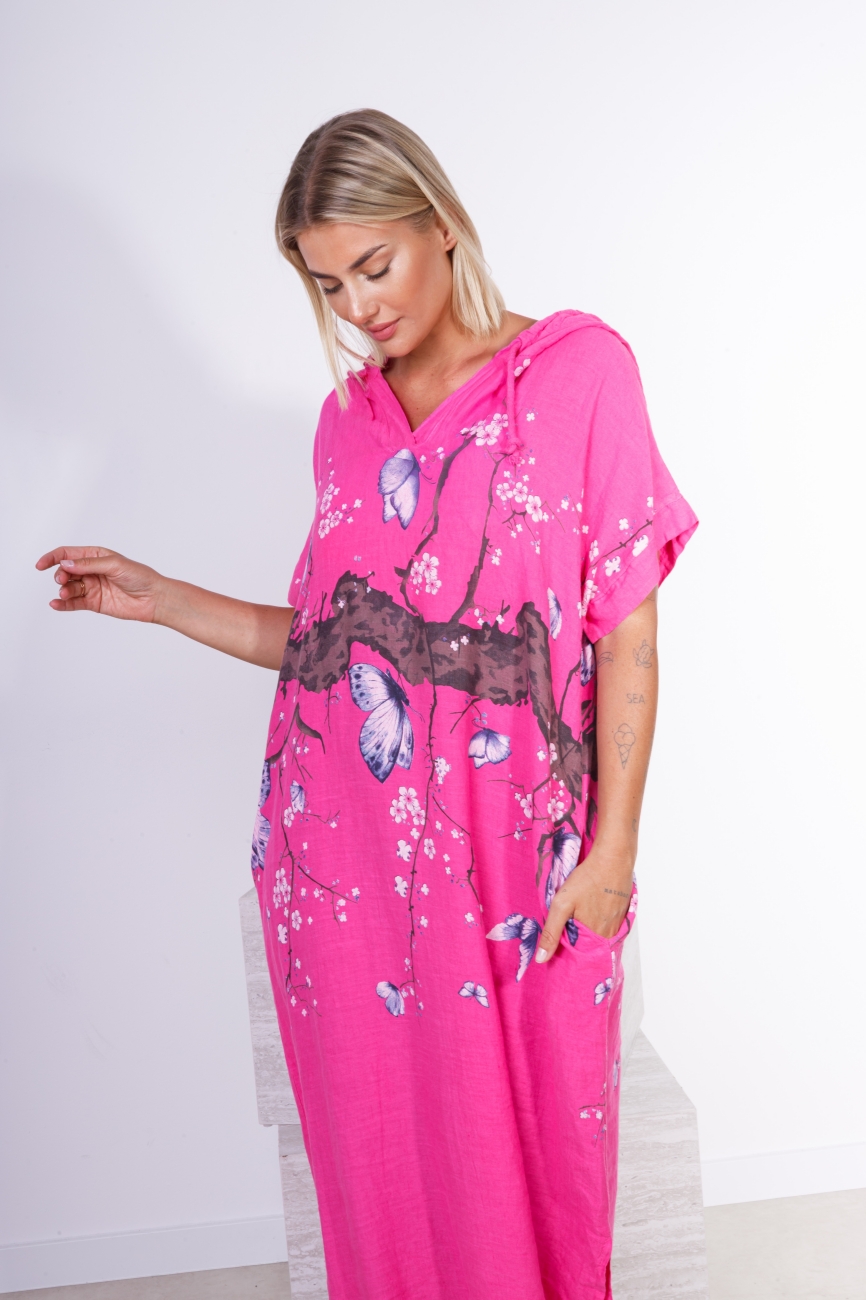 Sukienka kaptur drzewo motyle – Fuksja, UNI