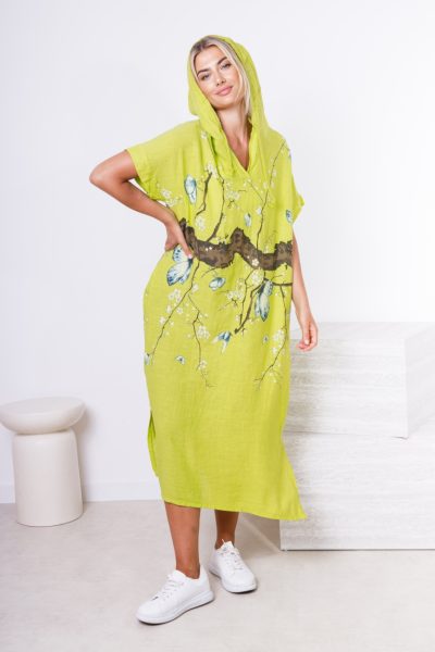 Sukienka kaptur drzewo motyle – Limonka, UNI