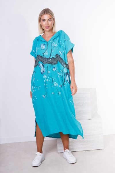 Sukienka kaptur drzewo motyle – Morski, UNI