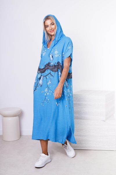 Sukienka kaptur drzewo motyle – Niebieski, UNI