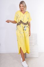 Sukienka kaptur drzewo motyle – Żółty, UNI