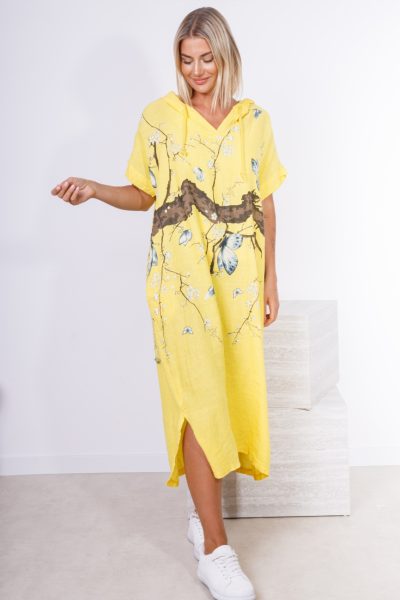 Sukienka kaptur drzewo motyle – Żółty, UNI