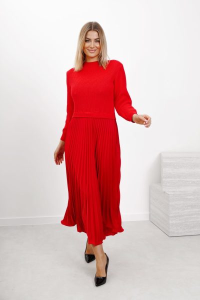 Sukienka plisowana góra sweter – Czerwony, UNI