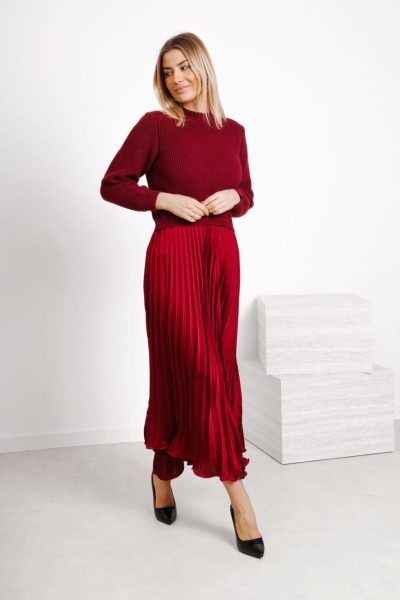 Sukienka plisowana góra sweter – Wino, UNI