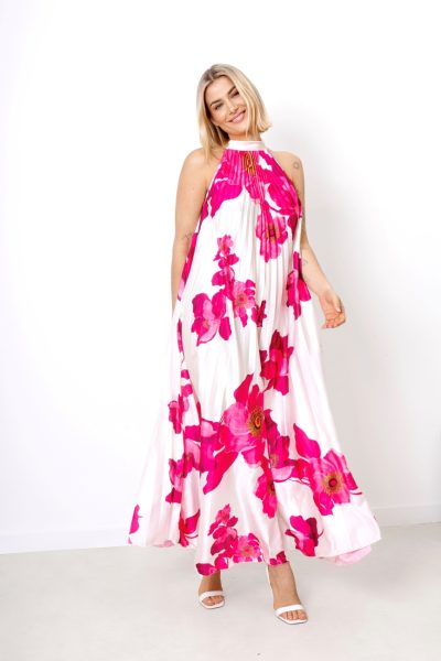 Sukienka plisowana kwiaty chaber – Fuksja, UNI