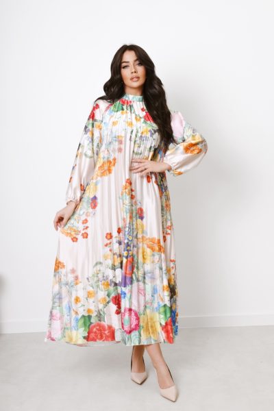 Sukienka plisy kwiaty – Beż, UNI