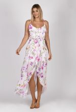 Sukienka ramiączka dekolt falbanka kwiaty