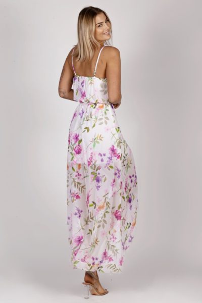 Sukienka ramiączka dekolt falbanka kwiaty