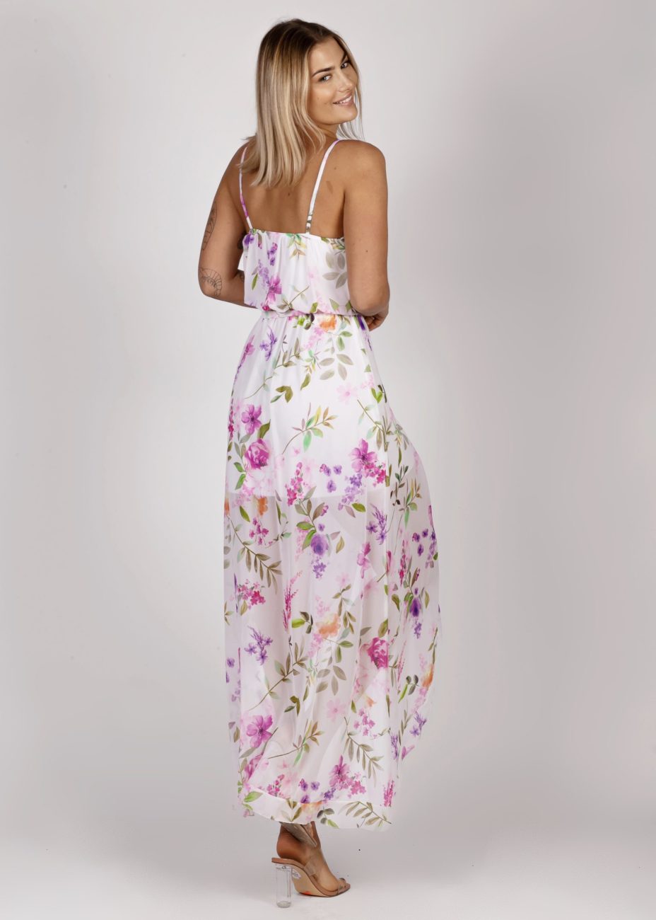 Sukienka ramiączka dekolt falbanka kwiaty