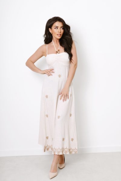 Sukienka ramiączka haftowane wzory – Beż, UNI