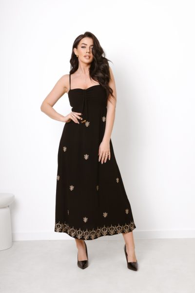 Sukienka ramiączka haftowane wzory – Czarny, UNI