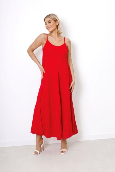 Sukienka ramiączka karbowany muślin – Czerwony, UNI