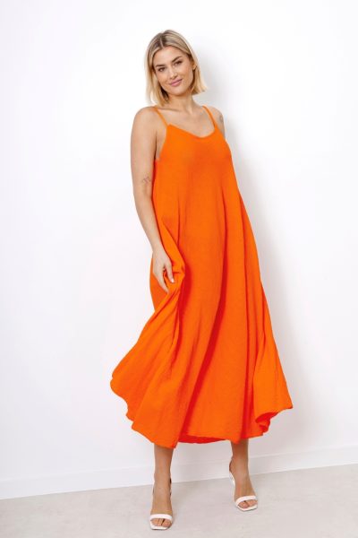 Sukienka ramiączka karbowany muślin – Pomarańczowy, UNI
