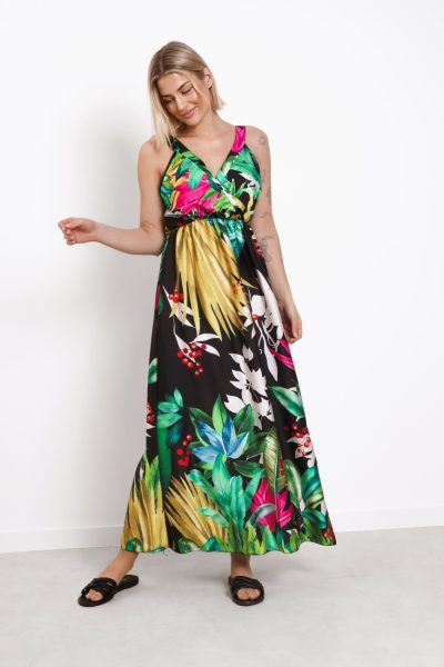 Sukienka ramiączka kolorowe kwiaty Chaber – Czarny, UNI